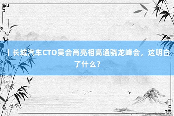 丨长城汽车CTO吴会肖亮相高通骁龙峰会，这明白了什么？