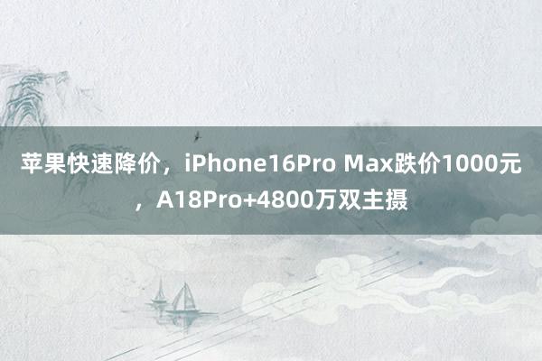 苹果快速降价，iPhone16Pro Max跌价1000元，A18Pro+4800万双主摄