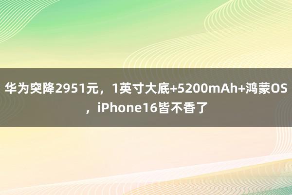 华为突降2951元，1英寸大底+5200mAh+鸿蒙OS，iPhone16皆不香了