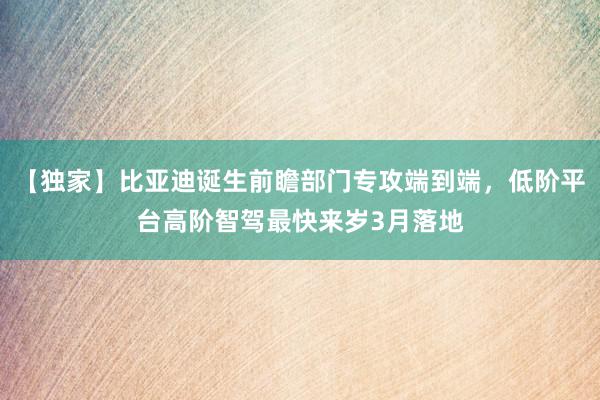 【独家】比亚迪诞生前瞻部门专攻端到端，低阶平台高阶智驾最快来岁3月落地