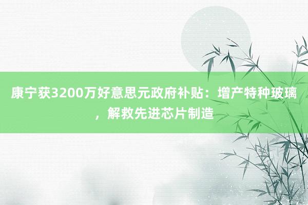 康宁获3200万好意思元政府补贴：增产特种玻璃，解救先进芯片制造