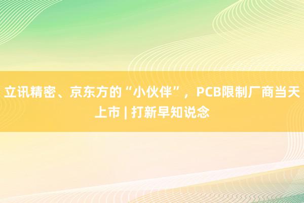 立讯精密、京东方的“小伙伴”，PCB限制厂商当天上市 | 打新早知说念