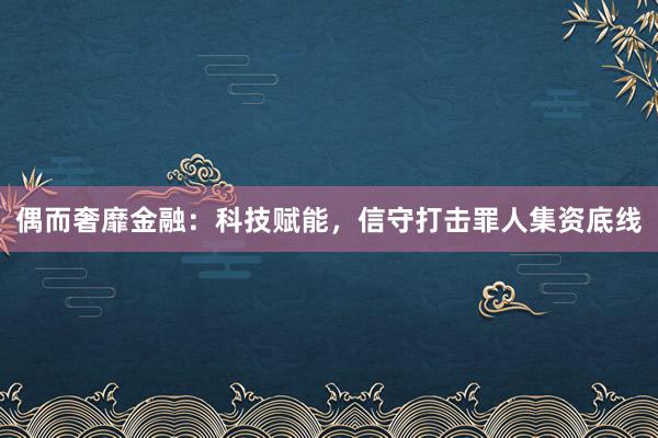 偶而奢靡金融：科技赋能，信守打击罪人集资底线