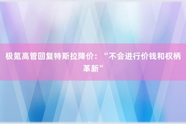 极氪高管回复特斯拉降价：“不会进行价钱和权柄革新”