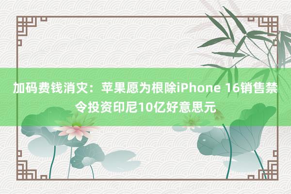 加码费钱消灾：苹果愿为根除iPhone 16销售禁令投资印尼10亿好意思元