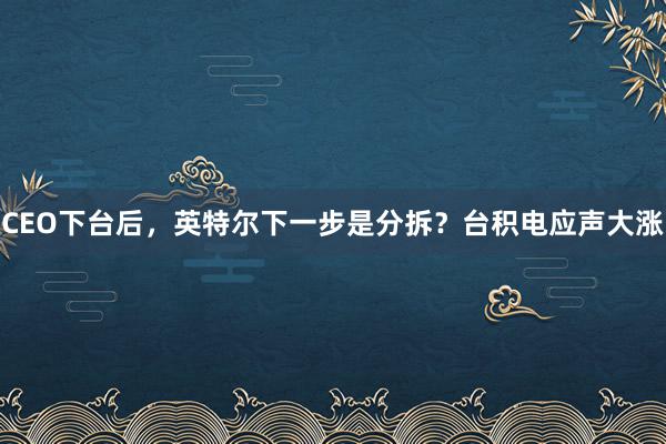 CEO下台后，英特尔下一步是分拆？台积电应声大涨