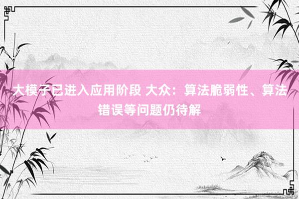 大模子已进入应用阶段 大众：算法脆弱性、算法错误等问题仍待解