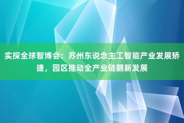 实探全球智博会：苏州东说念主工智能产业发展矫捷，园区推动全产业链翻新发展