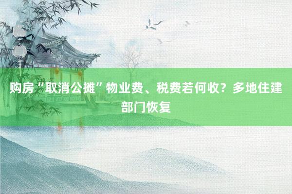 购房“取消公摊”物业费、税费若何收？多地住建部门恢复