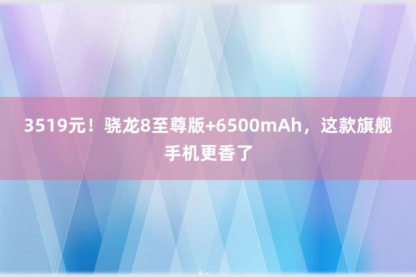 3519元！骁龙8至尊版+6500mAh，这款旗舰手机更香了