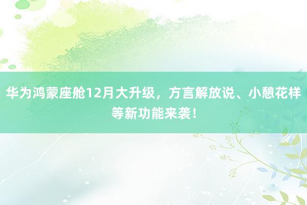 华为鸿蒙座舱12月大升级，方言解放说、小憩花样等新功能来袭！