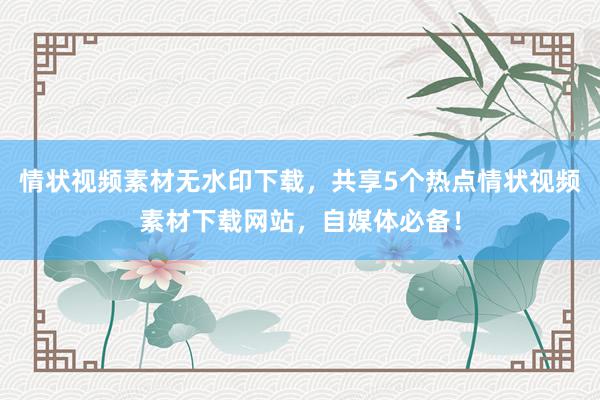 情状视频素材无水印下载，共享5个热点情状视频素材下载网站，自媒体必备！