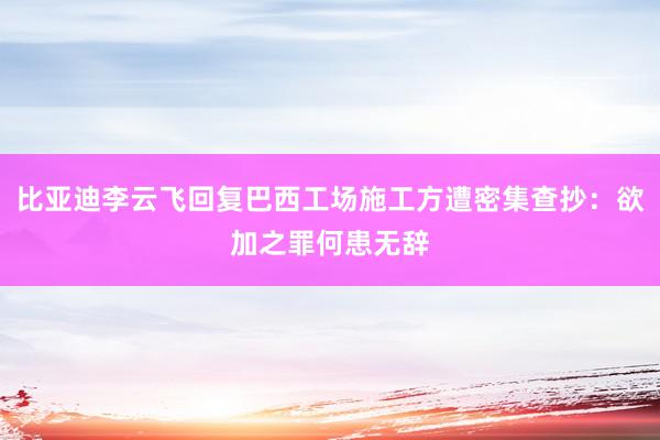 比亚迪李云飞回复巴西工场施工方遭密集查抄：欲加之罪何患无辞