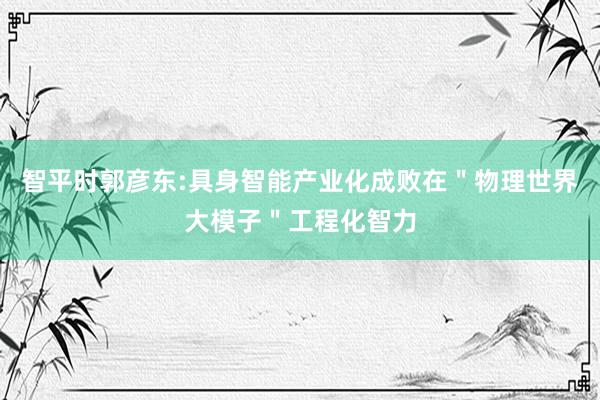 智平时郭彦东:具身智能产业化成败在＂物理世界大模子＂工程化智力