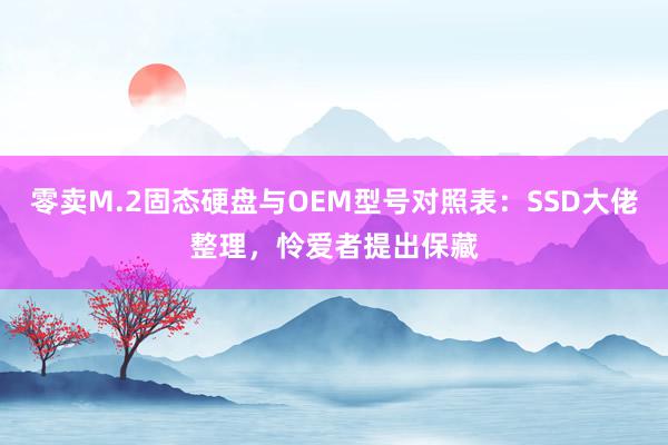 零卖M.2固态硬盘与OEM型号对照表：SSD大佬整理，怜爱者提出保藏