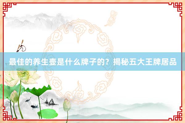 最佳的养生壶是什么牌子的？揭秘五大王牌居品