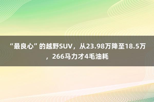 “最良心”的越野SUV，从23.98万降至18.5万，266马力才4毛油耗