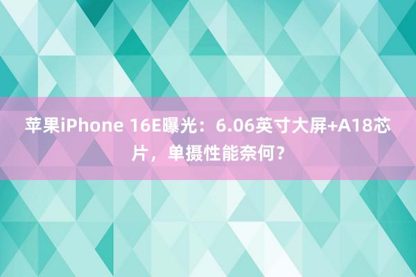 苹果iPhone 16E曝光：6.06英寸大屏+A18芯片，单摄性能奈何？