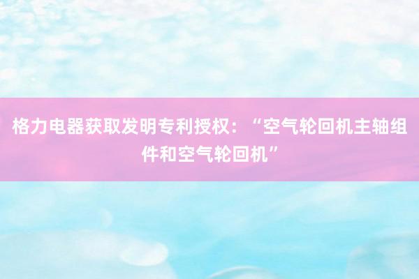 格力电器获取发明专利授权：“空气轮回机主轴组件和空气轮回机”