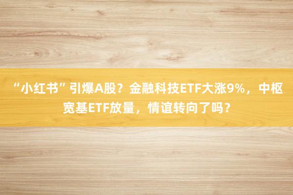 “小红书”引爆A股？金融科技ETF大涨9%，中枢宽基ETF放量，情谊转向了吗？