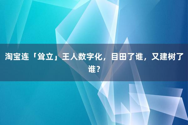 淘宝连「耸立」王人数字化，目田了谁，又建树了谁？