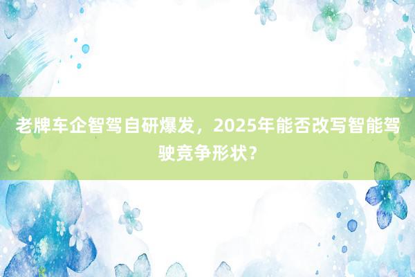 老牌车企智驾自研爆发，2025年能否改写智能驾驶竞争形状？