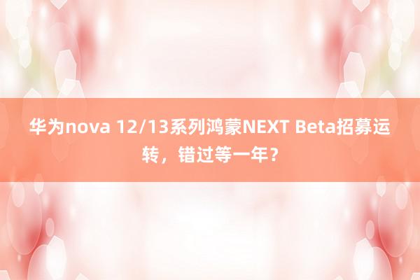 华为nova 12/13系列鸿蒙NEXT Beta招募运转，错过等一年？