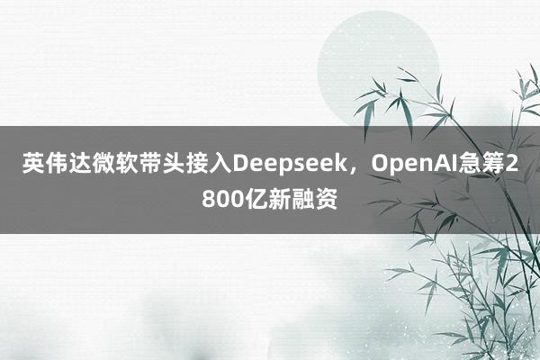 英伟达微软带头接入Deepseek，OpenAI急筹2800亿新融资