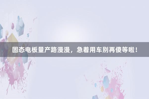 固态电板量产路漫漫，急着用车别再傻等啦！